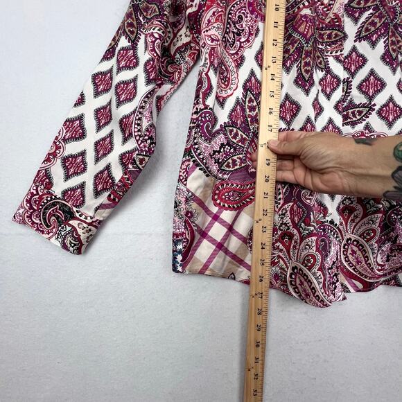 Chico's No-Iron Sateen Wing-Collar Shirt Women's Paisley Print Button Down Small - Picture 13 of 13